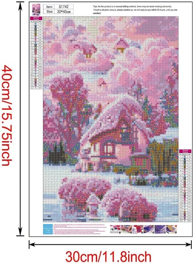 TREXEE DIY Diamond Painting Kits for Adults - Dream Scenery Pink House with Clouds Full Round Drill Diamond Art Kits for Gifts Wall Room Decor (12x16 inch) Unframed - Image 4